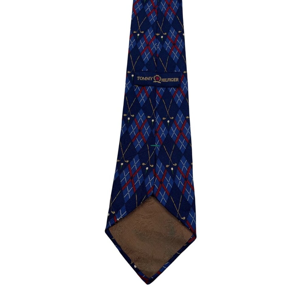 Tommy Hilfiger Blue & Red Diamond Golf Club Print 100% Silk Mens Tie Necktie - Picture 6 of 7